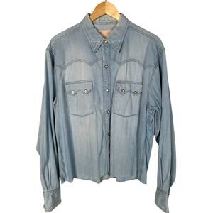 Vintage 90's Scully Womans L Western Plain Denim Shirt Snap Front Jean Cotton